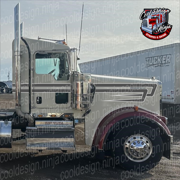 Dark Grey and Silver Grey Woods Overhook W9 Daycab Stripe Kit