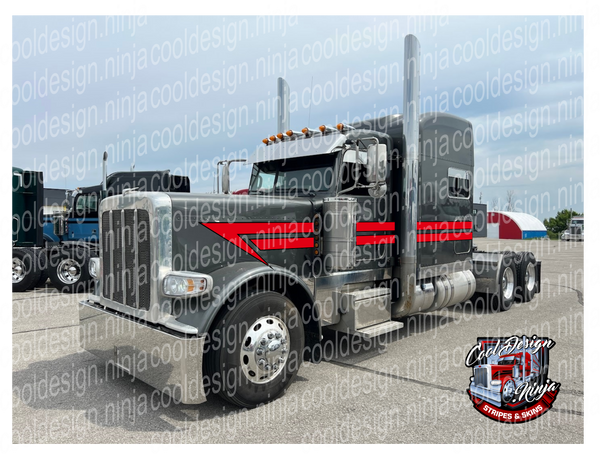 Red and Black Double Fang Peterbilt Stripe Kit