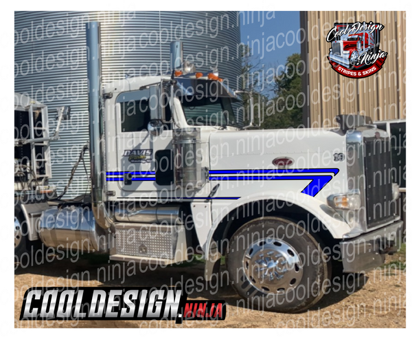 Royal Blue with Black Outline 379/389 Underhook Peterbilt Stripe Kit