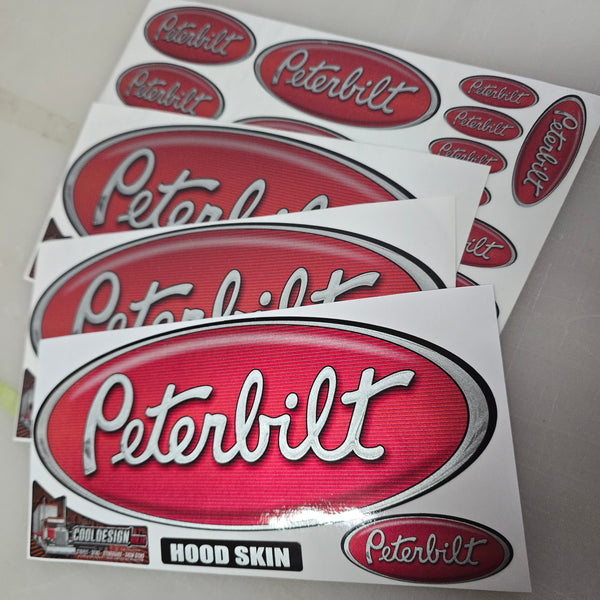 In-Stock Special - Metallic Red/Chrome Effect Peterbilt Hood/Interior Emblem Skins