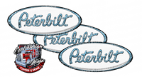 White and Carolina Blue Chrome Peterbilt Emblem Skins