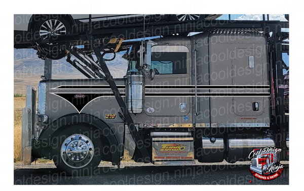 379/389 Peterbilt Car-Carrier Classic Spear Black and Silver Grey Stripe Kit