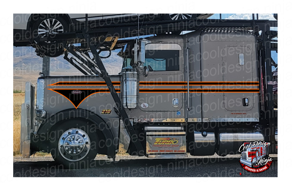379/389 Peterbilt Car-Carrier Classic Spear Black and Orange Stripe Kit