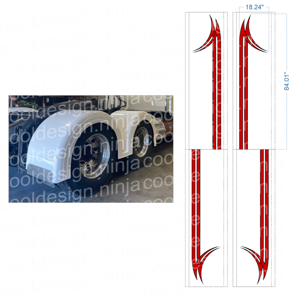 Red w Black Outline Double Fenderhook Kenworth Stripe Kit