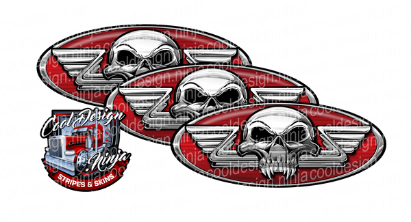 Red and Chrome Pipe Skull Peterbilt Emblem Skins